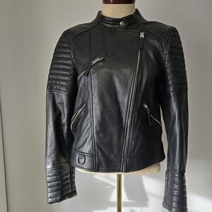 TRAFALUC ZARA Black Sheep Leather Biker Jacket. Sise XL